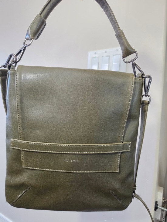 Matt & Nat Handbags - Matt & Nat Olive Green Vegan Leather Crossbody Tote Large